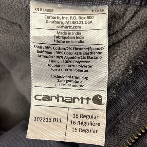 Carhartt Original Fit Fleece-Lined Canvas Work Pants Gray 8-Pocket Loop 16R - Picture 10 of 11